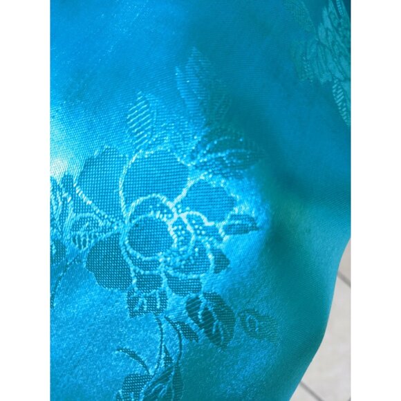 Vintage Traditional Chinese Pajama Set Laungewear Satin Turquoise Embroidery L - Picture 5 of 10